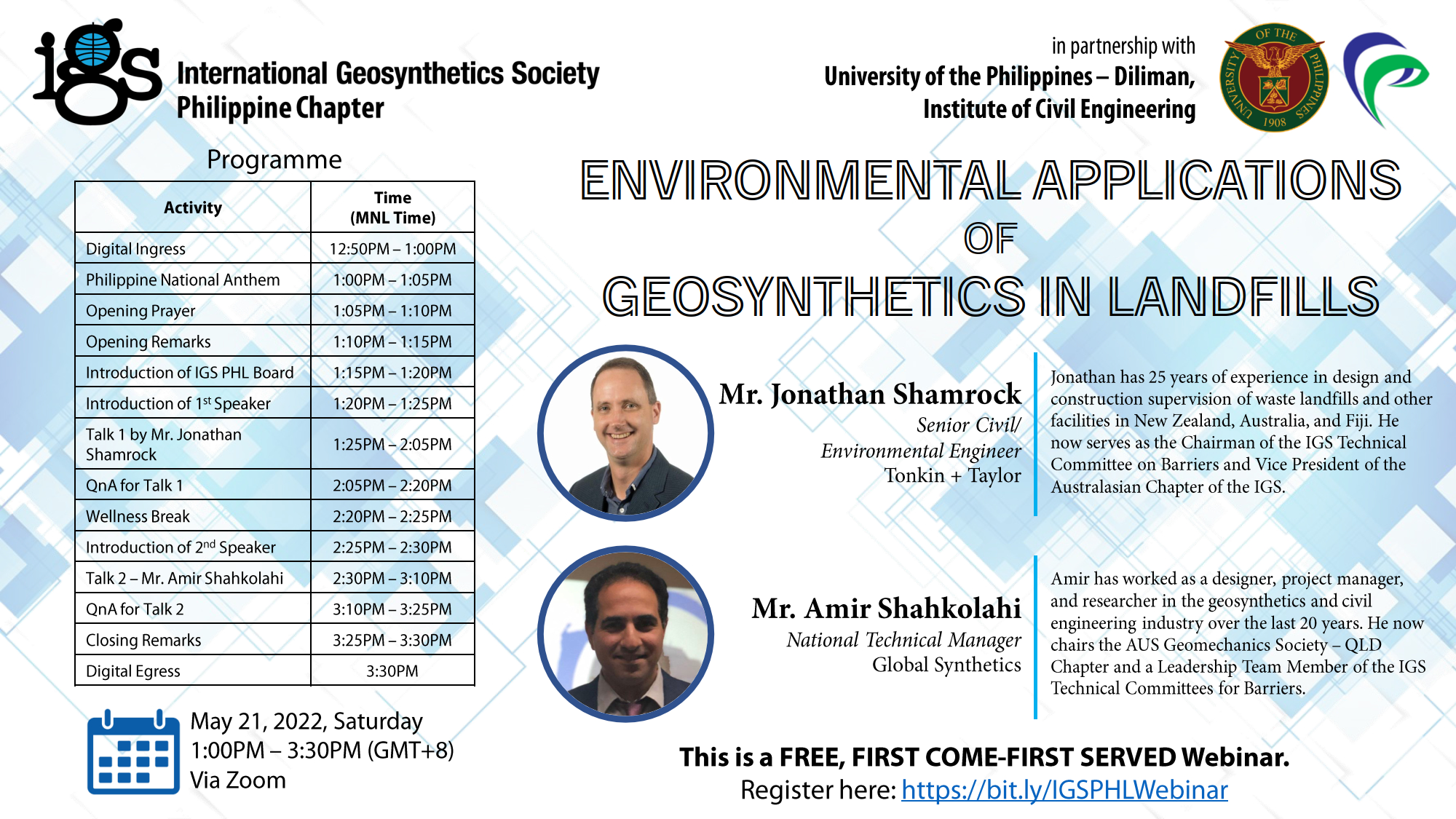 Webinar on Environmental Applications of Geosynthetics in Landfills.