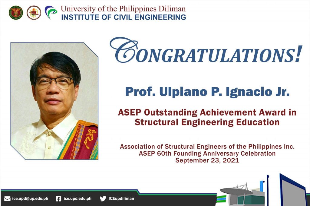 Prof. Ulpiano receives the 2021 ASEP Outstanding Achievement Award in Structural Engineering Education
