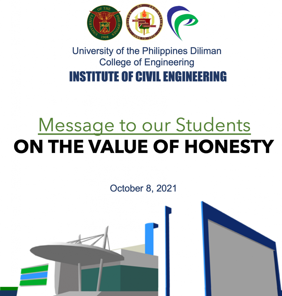 Message to our Students: ON THE VALUE OF HONESTY