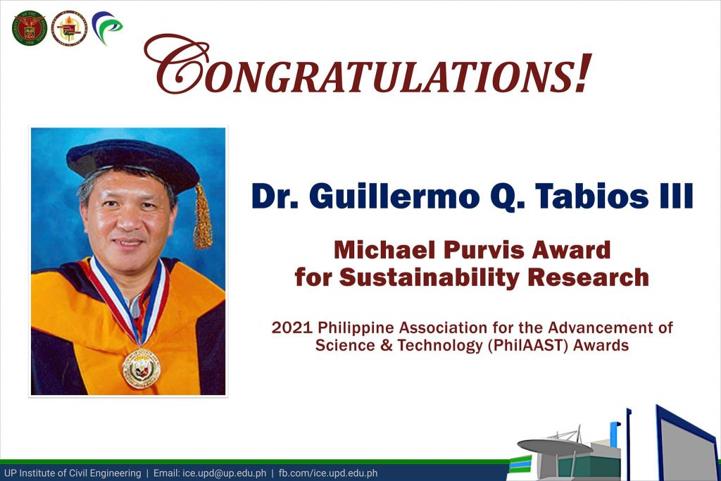 Dr. Tabios receives the PhilAAST Michael Purvis Award 2021