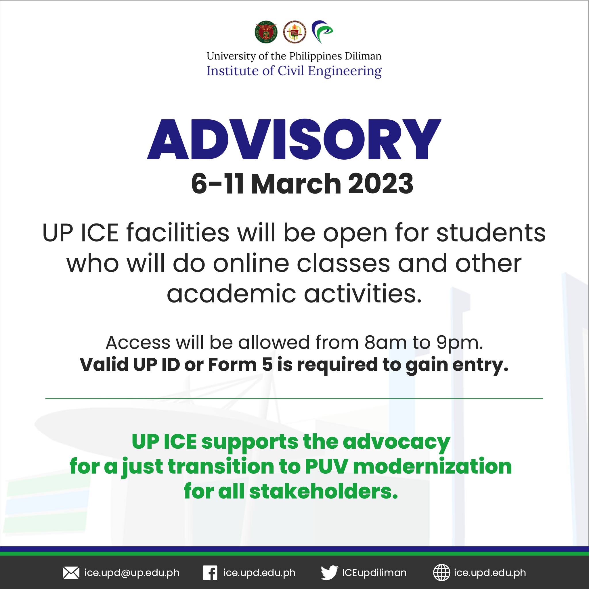 [Advisory] Access to UP ICE facilities on 06-11 March 2023