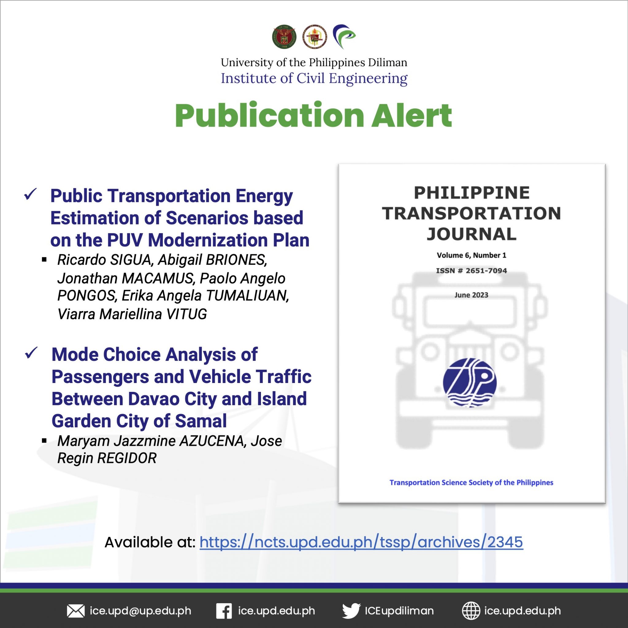 Publication Alert Philippine Transportation Journal June 2023 issue