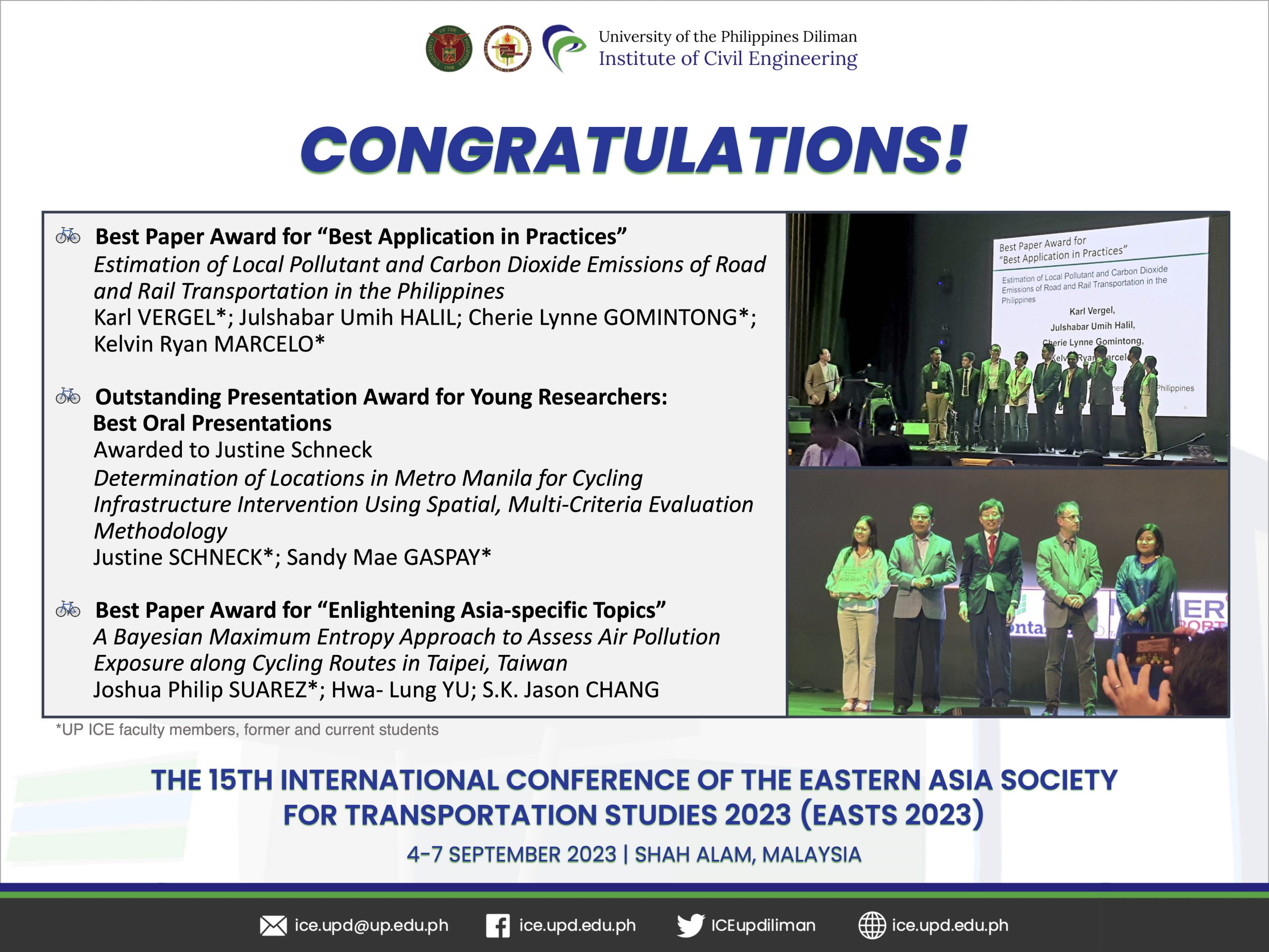 UP ICE faculty members, former and current students receive awards at EASTS Conference 2023