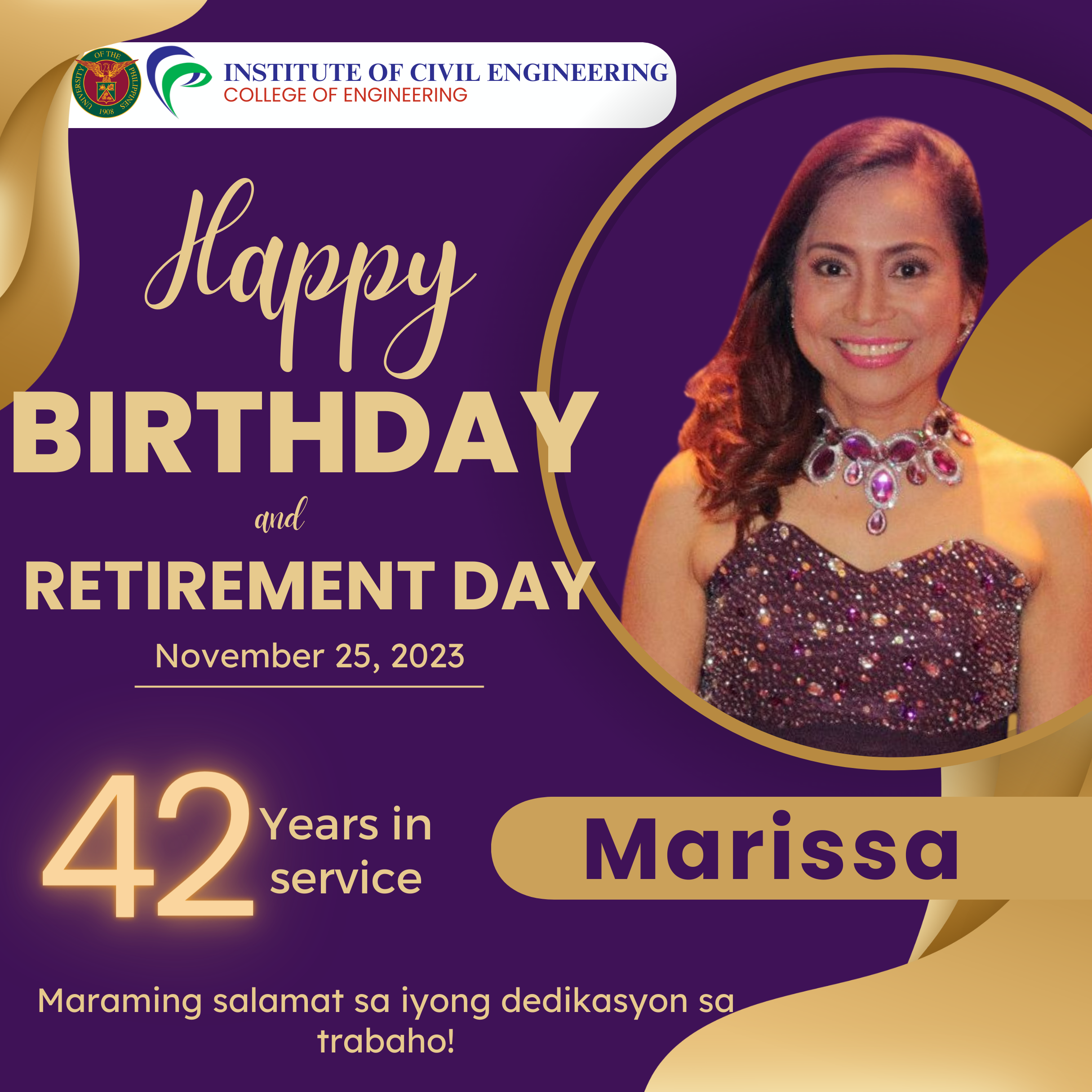 Marissa Tibayan, CoMSLab admin aide, retires after 42 years of service to UP