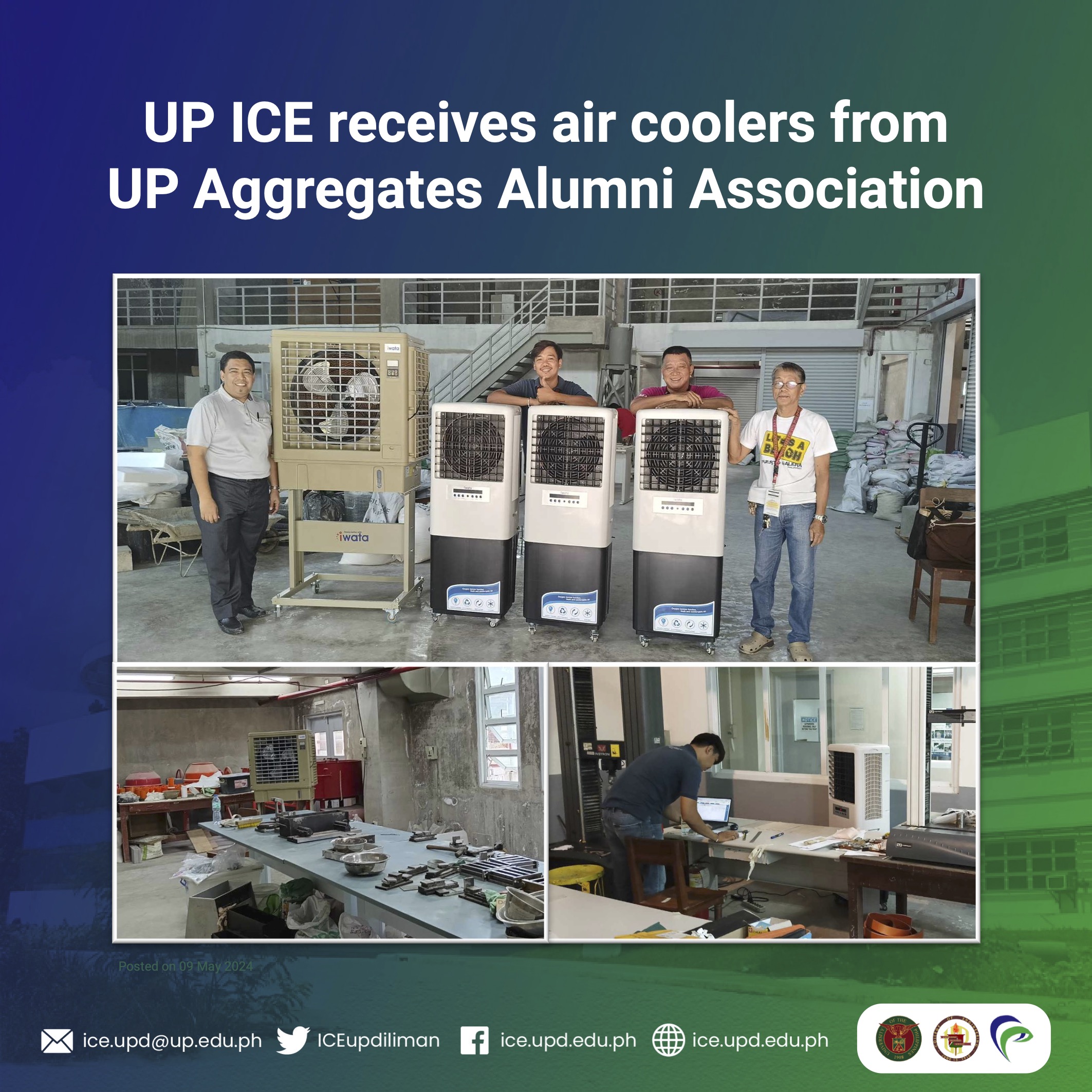 UP ICE receives air coolers from UP Aggregates Alumni Association