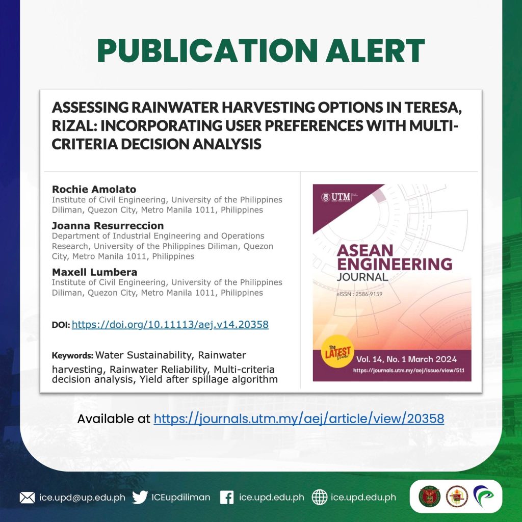 Publication Alert: Publication Alert: UP ICE & DIEOR Researchers Publish New Study on Rainwater Harvesting
